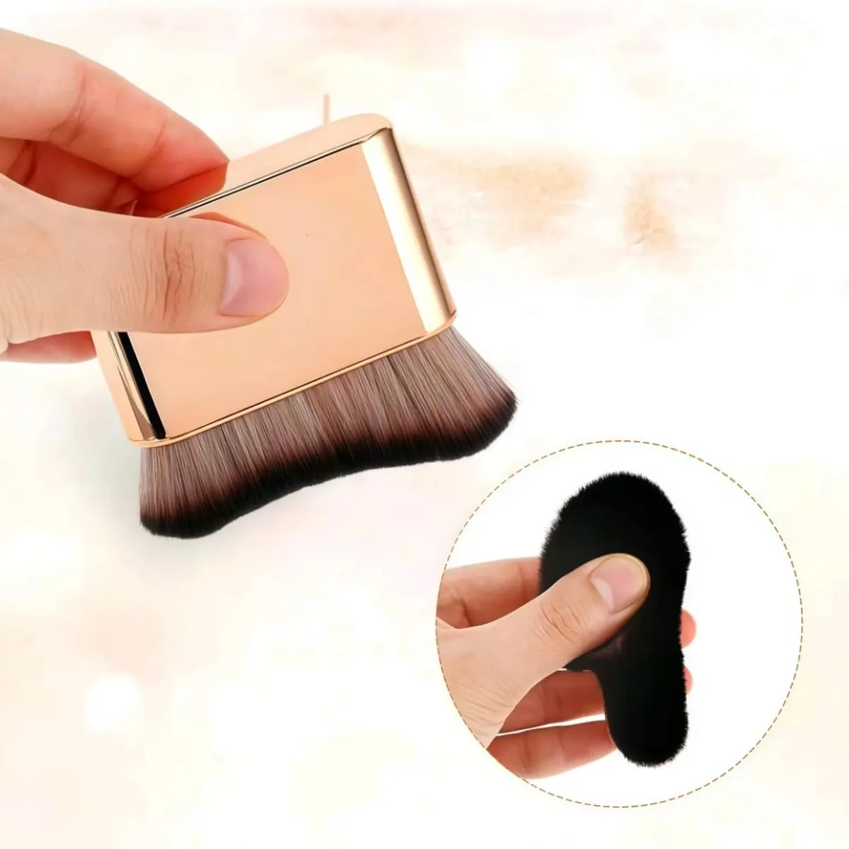 1 kuas alas bedak rose gold untuk tanning blending foundation blush on eyeshadow bronzer dan alas bedak pada wajah dan leher dengan bulu ujung tinggi dan rendah