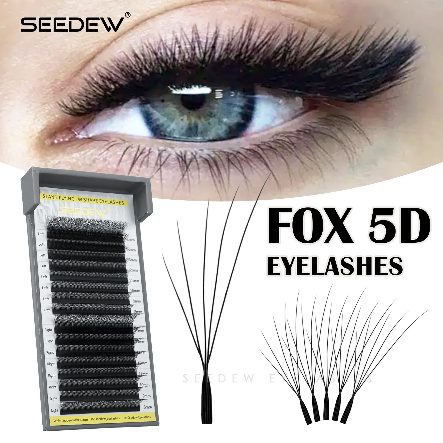 Fox 5D Eyelash Extension σε σχήμα W Clover Air Serie Cat Eye Όγκος Fox Eye Lashes Slant Flying Fase Elashes