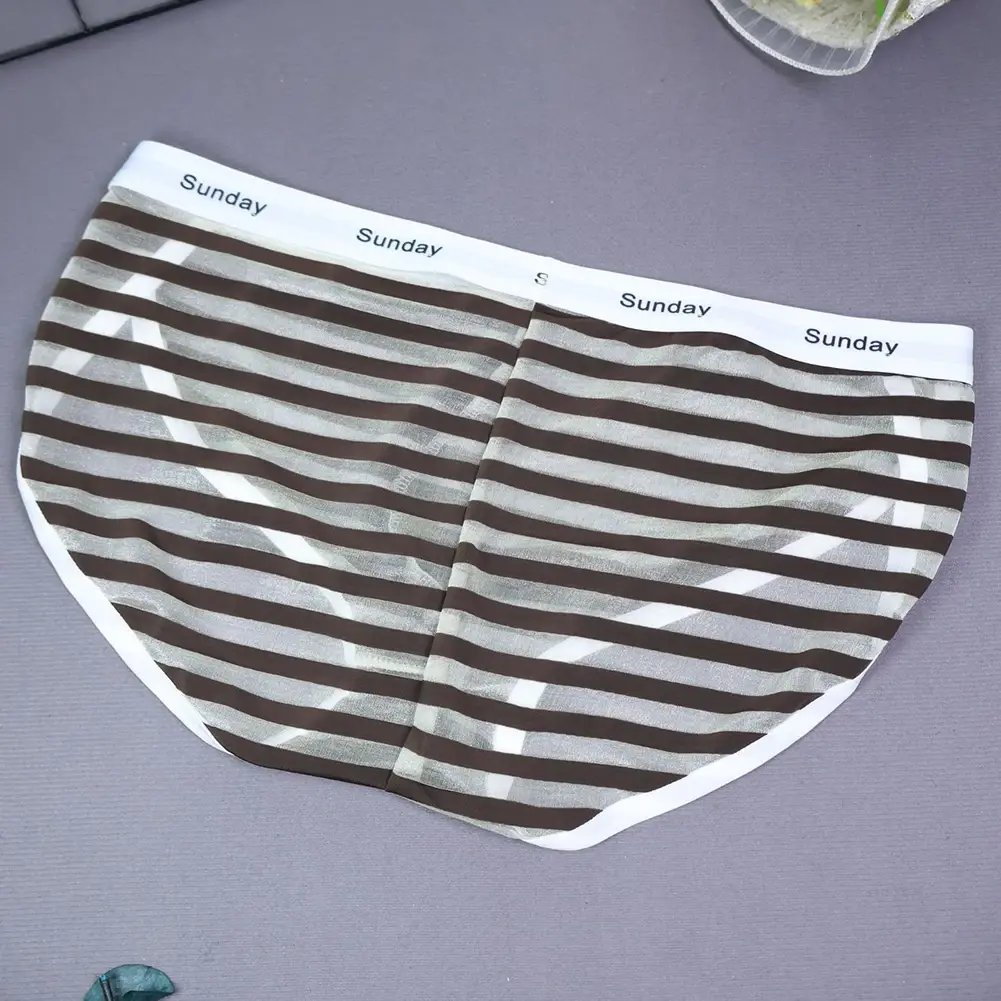Men Casual Transparent Striped Mesh Briefs Side Fork Panties Shorts Breathable Pouch Man Comfortable Home Underwear
