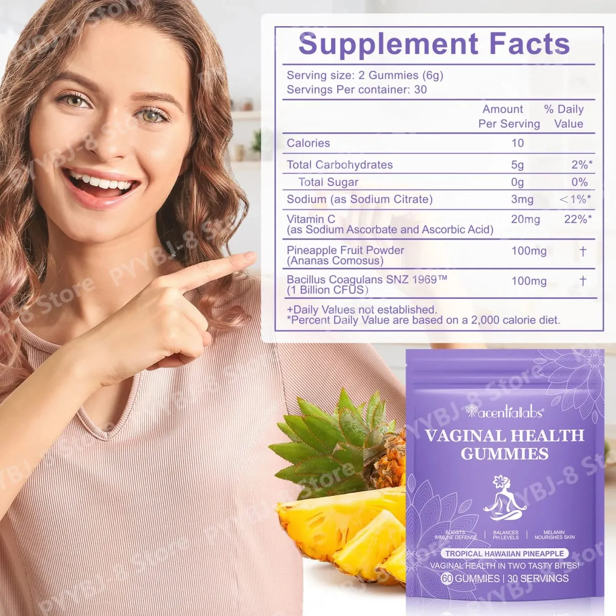 גומי בריאות נרתיק של Acentiallabs עם Bacillus Coagulans וויטמין C תומכים בהגנה חיסונית ובאיזון PH 60 גומי
