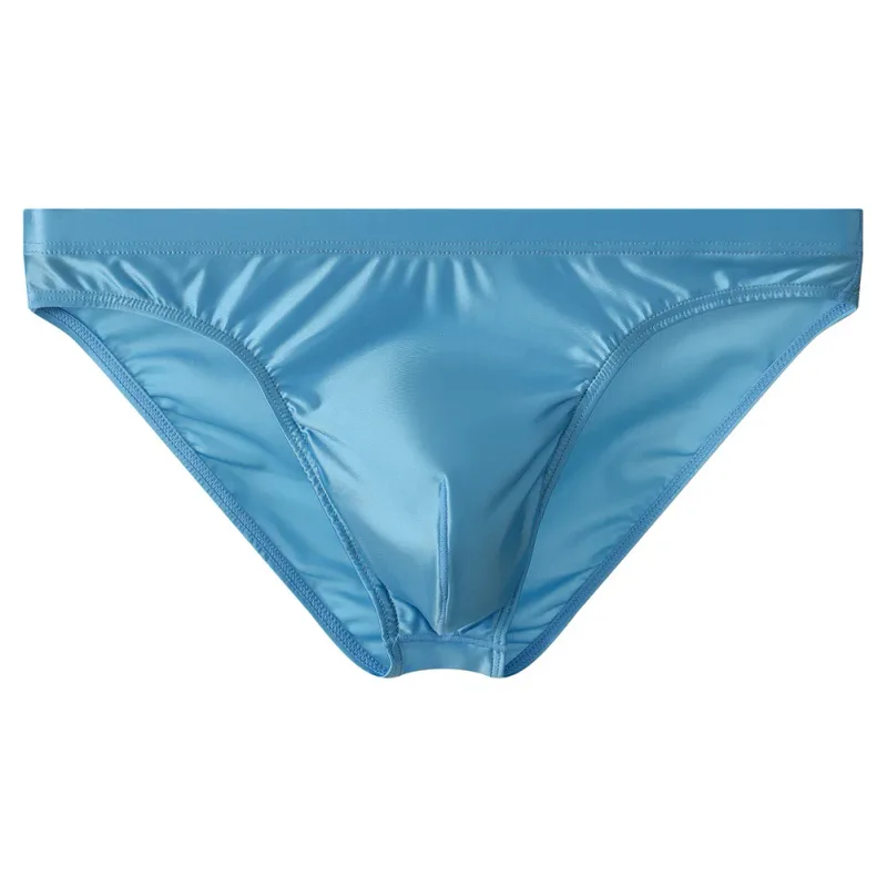 Luxury Brown Satin Men's Bikini Briefs High Elastic Waistband Smooth Shiny Underpants With 3D Contour Pouch Breathable Intimates