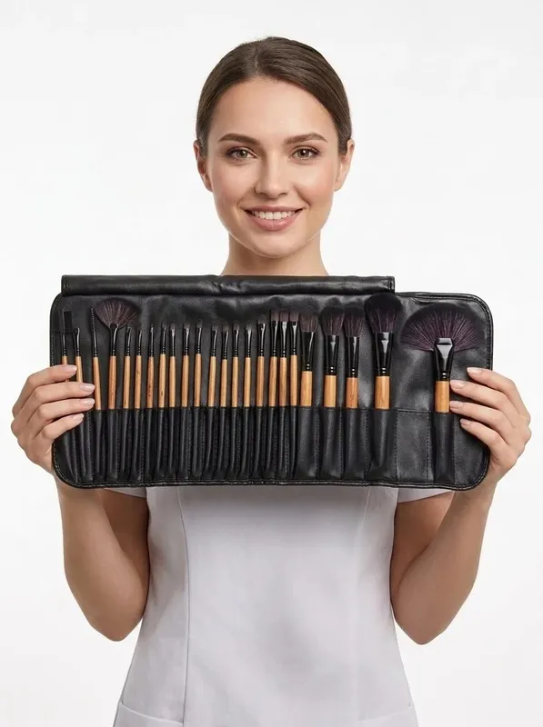 32Pcs Propesyonal na Makeup Brush Set Wooden Handle Cosmetic Brushes Foundation Eyeshadow Blush Brush na may PU Storage Bag