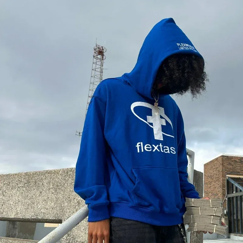 2000s Fashion Harajuku Hoodie Print Casual Gothic Klein Blue Streetwear Unisex New Trendy Hip Hop Sweatshirt Oversized Clothes