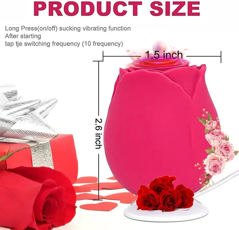 Rose Shaped Vibrator Body-Safe Silicone Sex Toy for Women Waterproof Rechargeable Multi-Speed Vibrations Discreet Adult Gift