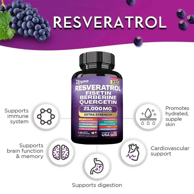 Resveratrol Extract Capsules - Mga Benepisyo sa Immunity Antioxidants Ang Cardiovascular Health ay Nagtataguyod ng Makinis na Balat