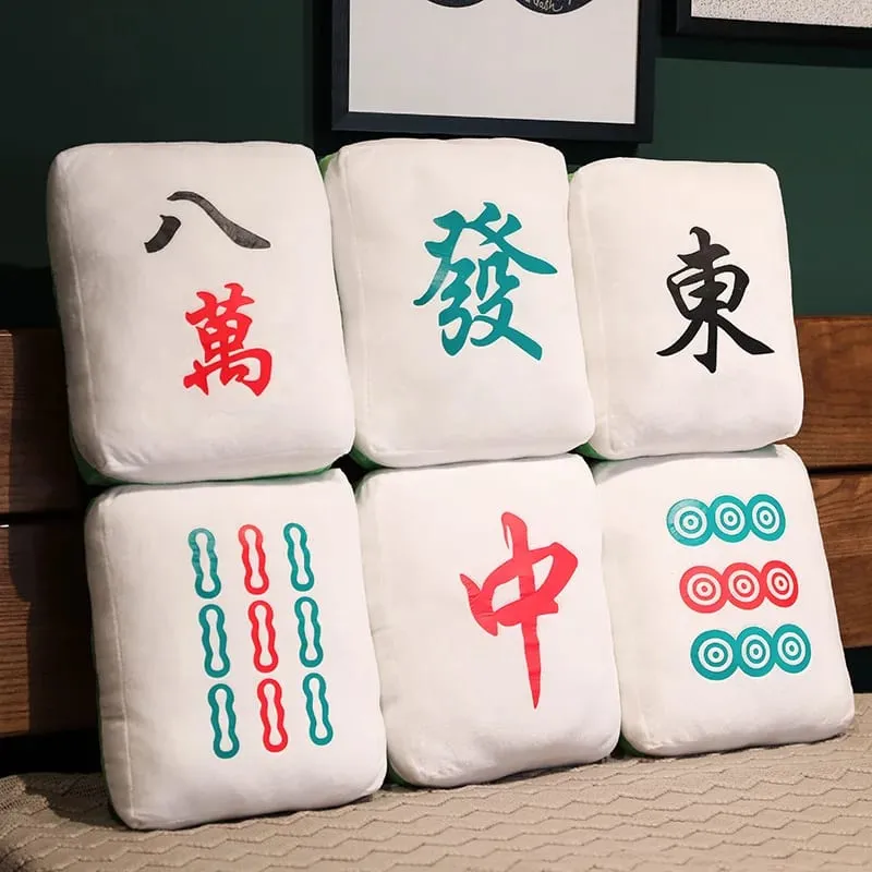 New 1pc Creative Mahjong Pillow Cushion Chinese Plush Toy Car Chair Backrest Mahjong Dice Funny Nap Pillow Sofa Home Decor Gift