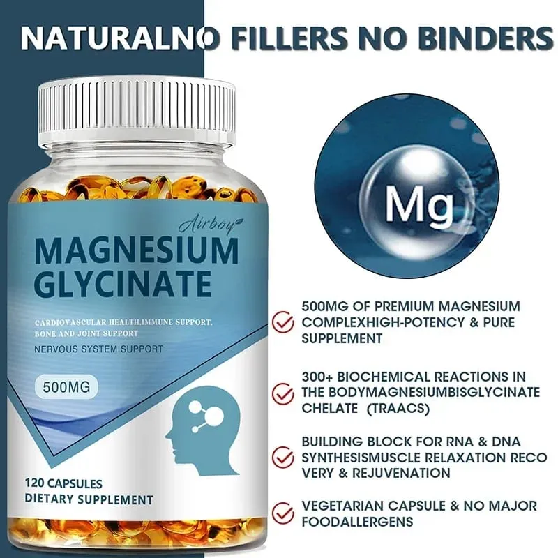 Magnesium Glycinate - Nerves System Improve Mood Nervous Muscles Recovery Heart Health Sleep Quality Support