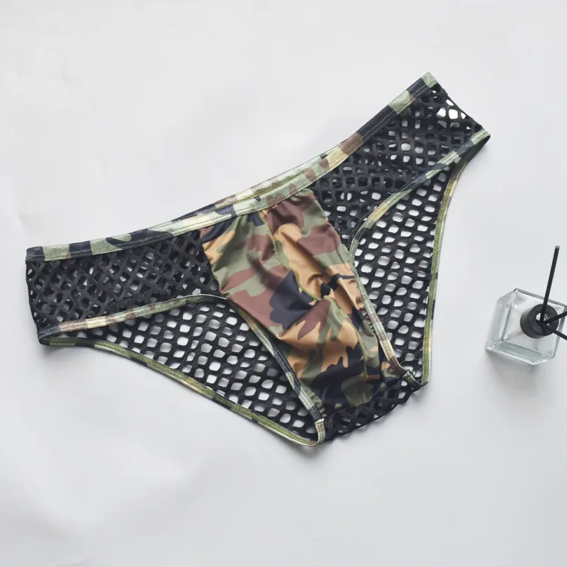 Man Underwear Mens Sexy Briefs Underpants Sissy Panties Camouflage U Pouch Hombre Slips Mesh Breathable Men's Lingerie Cuecas