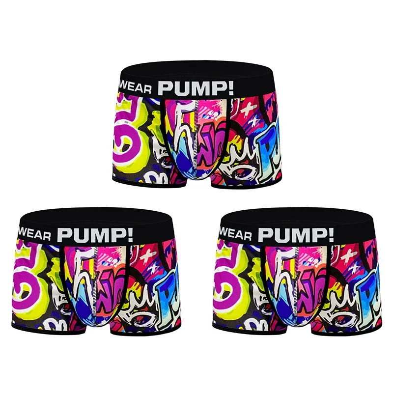 1PCS Men's Cotton Nylon Blend Boxer Briefs All-Over Graffiti Print Wide Elastic Waistband Non-Tight Fashion Sport Underwear