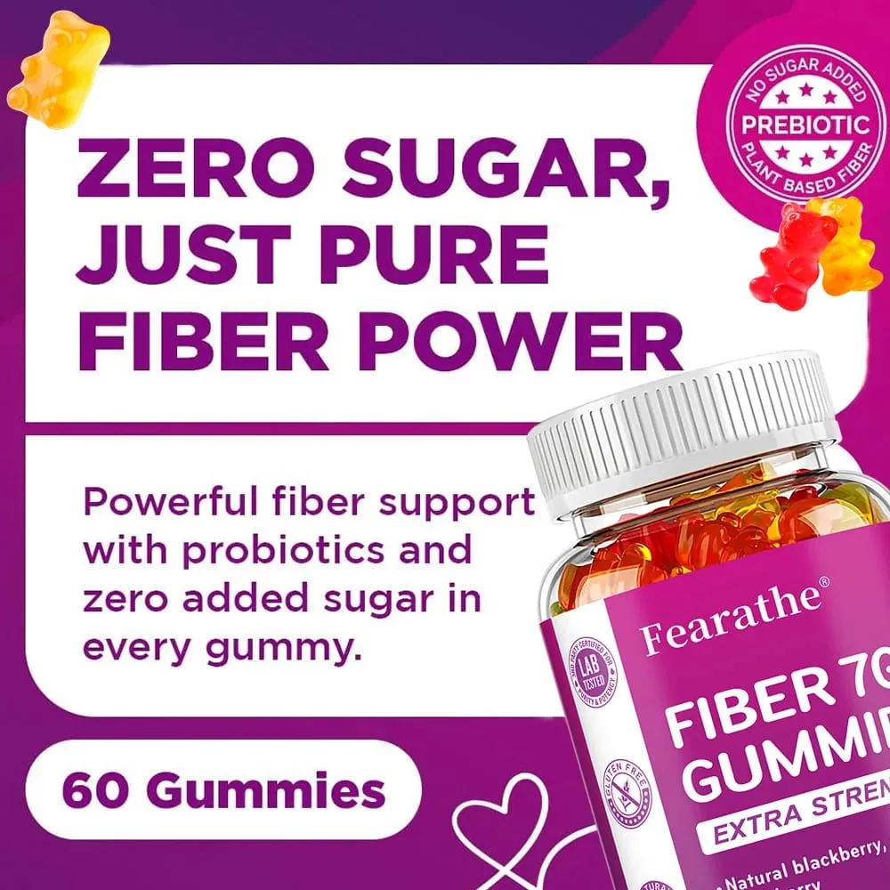 Prebiotic Fiber Gummies para sa Matanda - 7G Fiber Extrang Lakas - Zero Sugar Added - Digestive Health & Regularity Support
