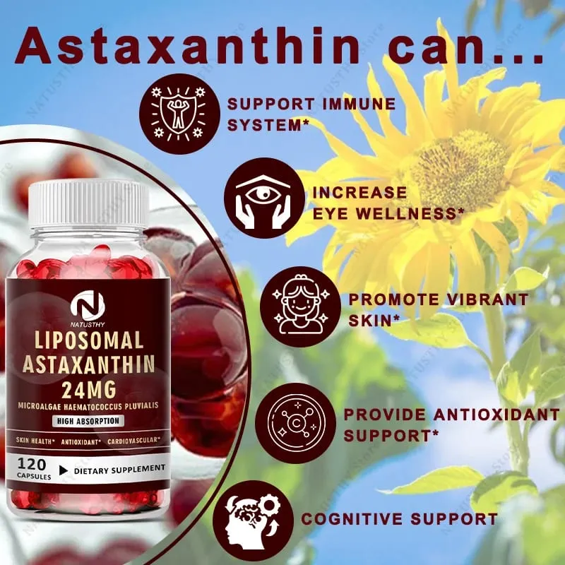 Haematococcus Pluvialis Astaxanthin Capsule - Liposomal Astaxanthin 24mg - Natural Antioxidant Kalusugan ng Balat at Mata at Immune Health