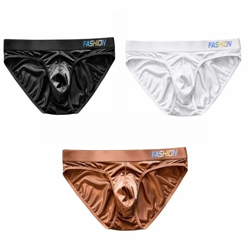 Underwear Men's Triangle Panties Low Waist Ultra Smooth Satin Silky Briefs Lingerie Gradient Letter Glossy Underpants Daily Wear