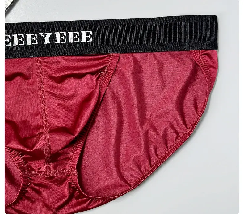 Men's Underwear Lightweight Ice Silk Wide-Waistband Low-Rise High-Cut Sexy Breathable Boxer Briefs with U-Shaped Front