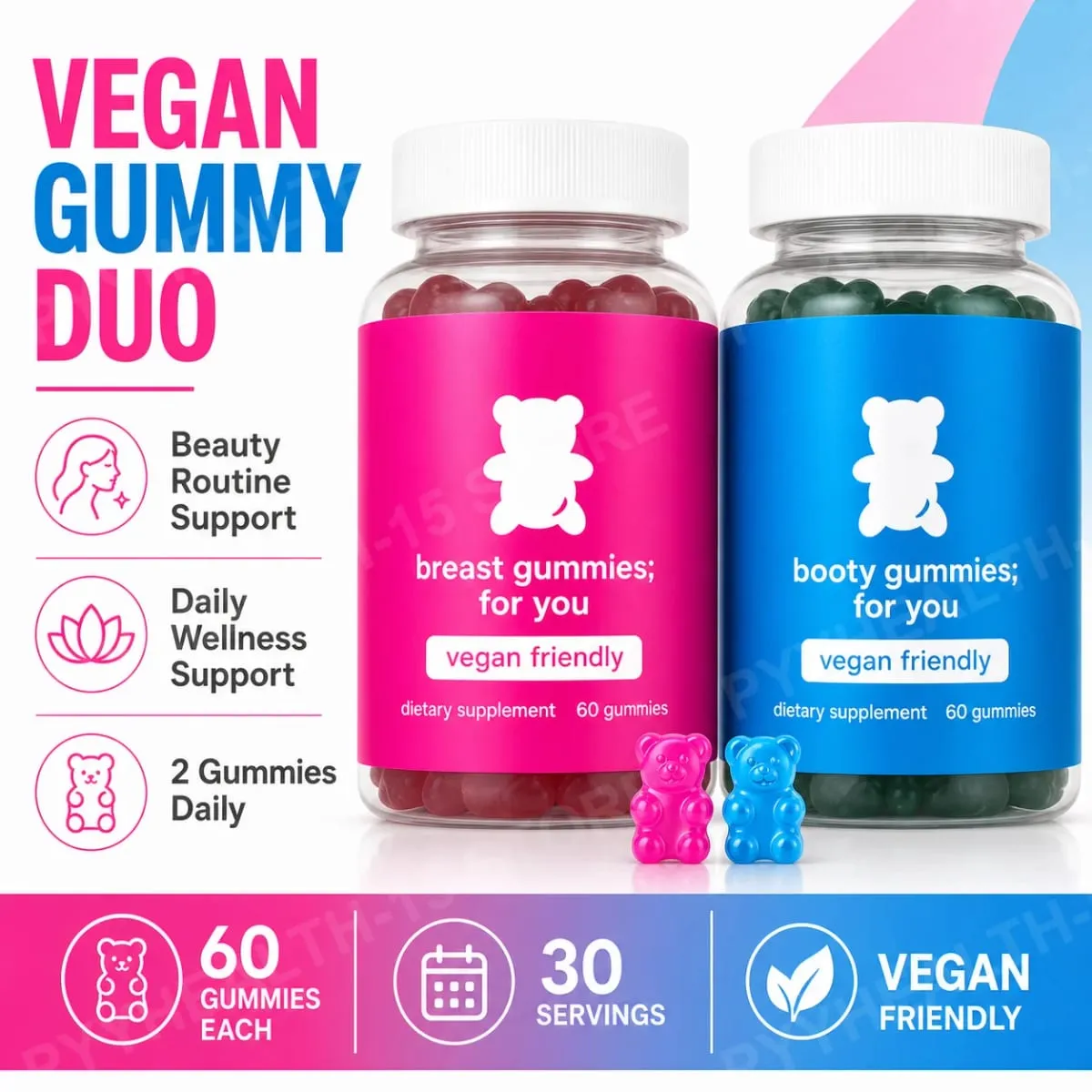 Top&Peach Support Combo Pack Multivitamin gumicukor nőknek gyógynövénykivonatokat és esszenciális vitaminokat tartalmaz, gluténmentes 60 Count