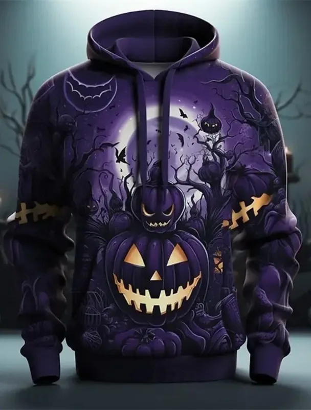 Halloween roxo abóbora com capuz pulôver padrão de impressão 3d casal masculino feminino halloween carnaval traje festa casual todos os dias