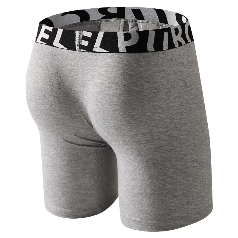 Men's Long Leg Cotton Boxer Briefs with Scrotum Pouch Anti-Chafing U Convex Separation Sports Underwear for Comfort