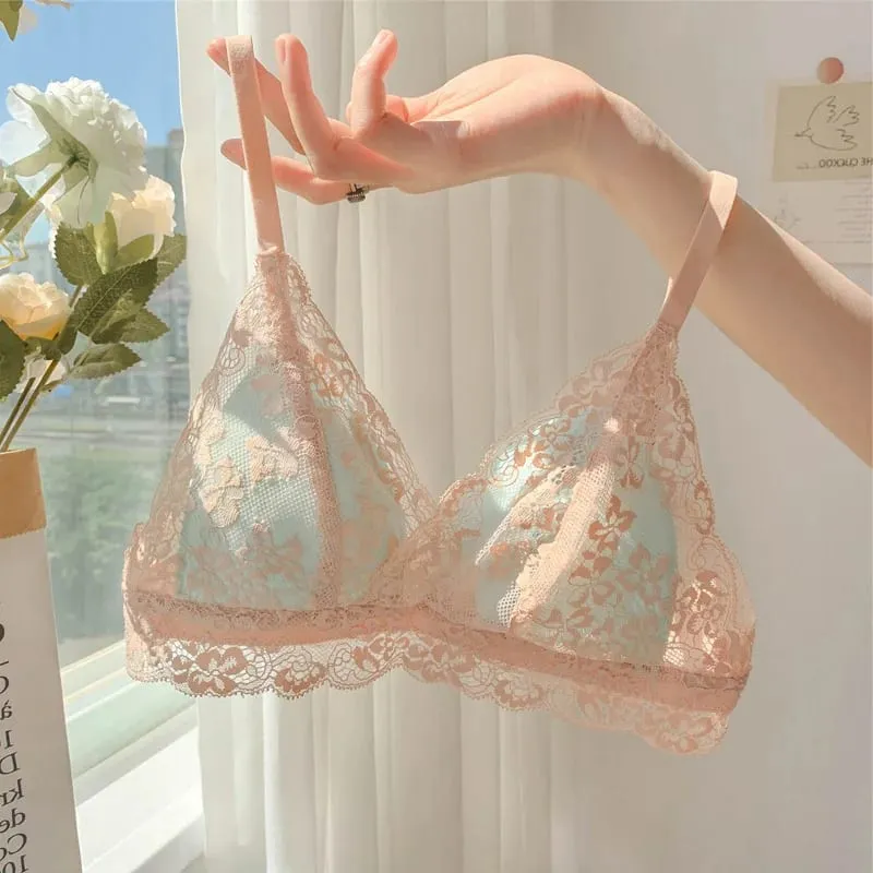 Γαλλικό καλοκαιρινό Bralette - Ασύρματο σουτιέν Push-Up για μικρό στήθος εξαιρετικά λεπτό τριγωνικό κύπελλο & σέξι σετ εσωρούχων & σέξι Tushy