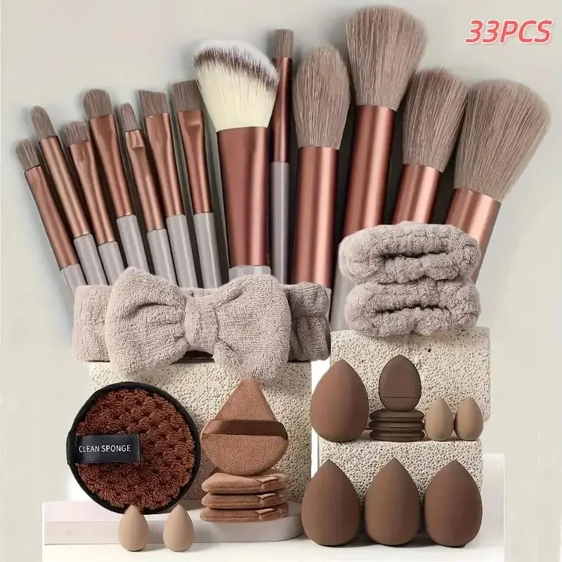 20 33Pcs Buong Makeup Tool Set na May Puff Brush Beauty Sponge Para sa Makeup Applying At Pag-alis ng Pang-araw-araw na Paggamit