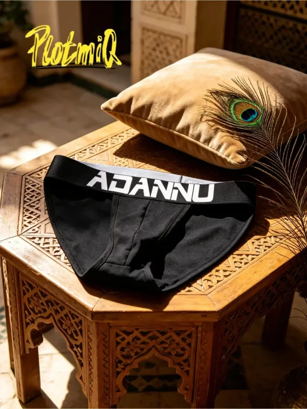 2PCS Mens Bikini Briefs Big Letter Print Wide Waistband Cotton Blend Soft Fabric 3D Contour Pouch Low Rise Male Underwear
