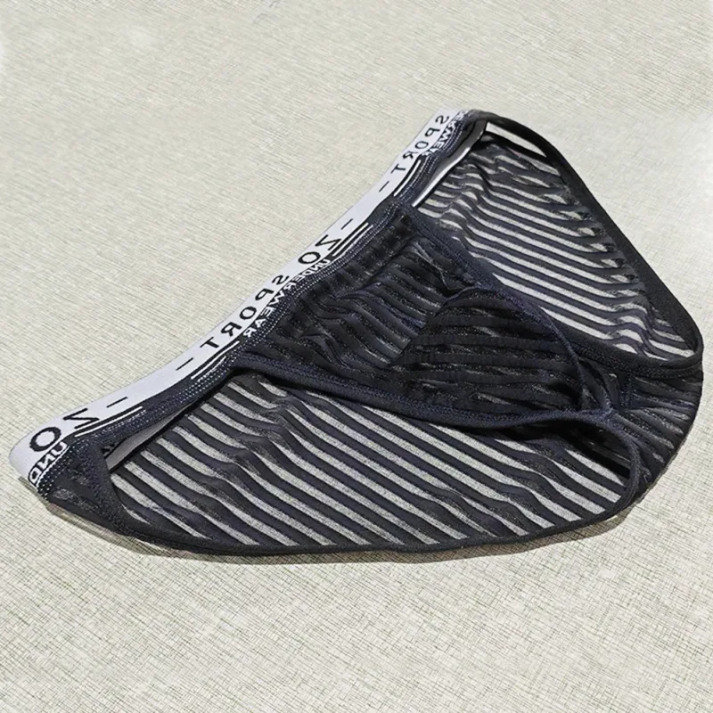 Striped Men's High Slit Sexy Pouch Underwear Ice Silk See Through Comfortable Male Triangle Briefs Man Underclothes