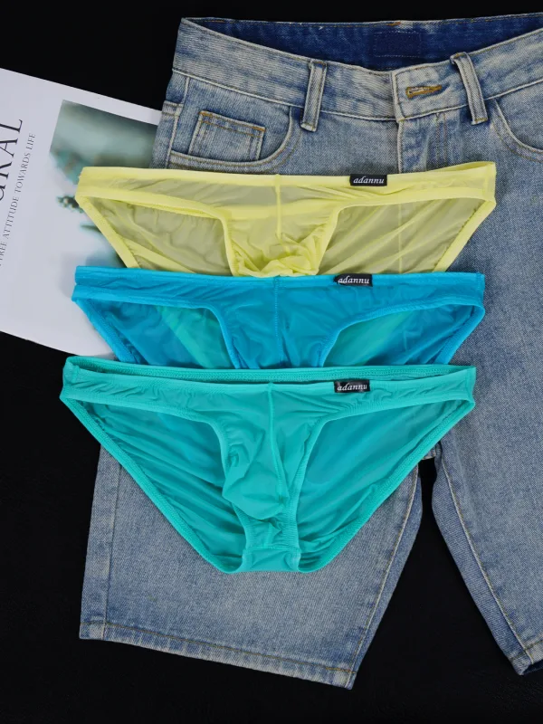 1 PCS Men's Ice Silk Ultra-Thin Cooling Mesh Sheer Briefs, Independent U Convex Pouch, Slim Fit Barely-There Daily Underwear