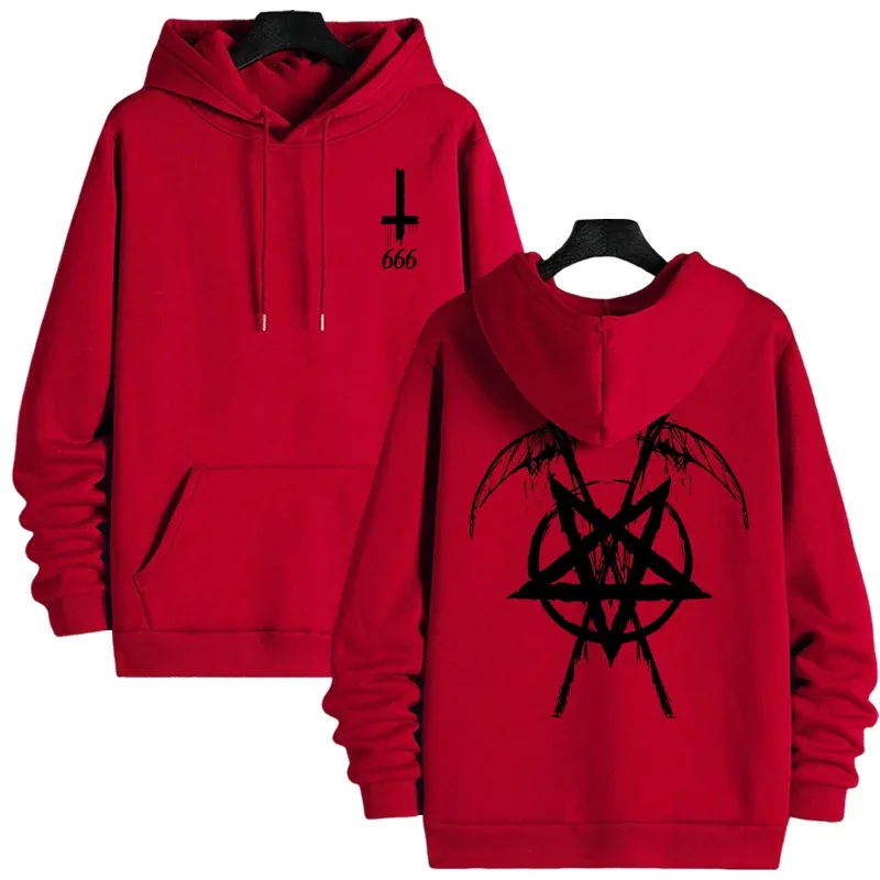 2025 Trendy Mens Hooded Sweatshirts Satan Pentagram Print Autumn Winter Casual Sportswear Urban Fashion Hoodies Male Top Outwear — image 2