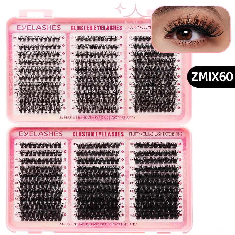 DIY Manga Spiky Cluster szempillahosszabbítások Természetes Mega Volume Egyedi Előre Vágott Szegmentált Szempillák Otthoni Szemsminkhez