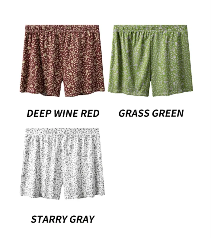 MiiOW 3Pcs Cotton Men Underwear Boxershorts Breathable Rose Print Man Underpants Skin-friendly Large Size Men's Shorts Panties