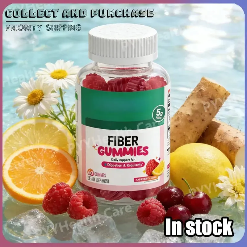 Fiber Gummies for Digestive Health and Regularity - Raspberry Lemon Flavor Natural Chicory Root Prebiotic Fiber - Daily Gummy