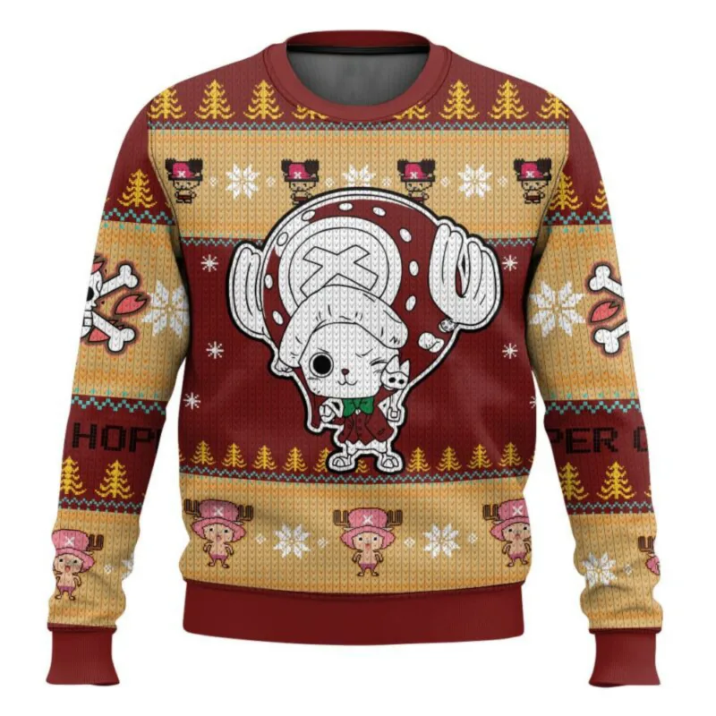 Anime One Piece Ruffy Weihnachten Hässlicher Pullover 3D Sweatshirt Tops Herbst Winter Cosplay Santa Claus Pullover Pullover Geschenk