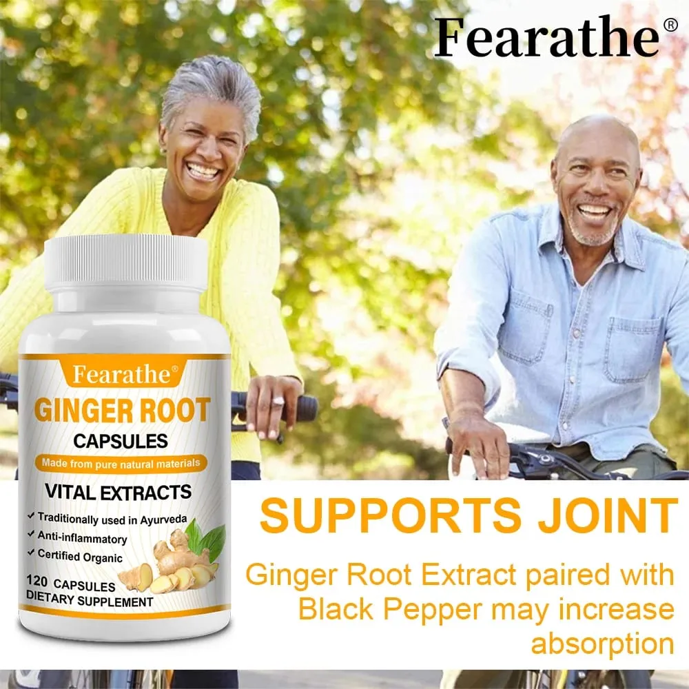 Organic Ginger Root Capsules 1200mg - with Black Pepper Extract For Joint Health Anti-Inflammation Muscle Immune Health