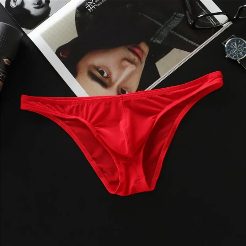 New 2026 Men Ice Silk U Convex Samll Briefs Underwear Low Waist Ultra Thin Transparent Bikini Slip Panties Plus Size M-XXL