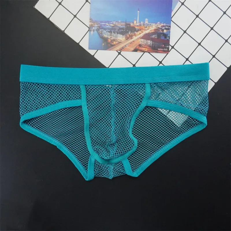 Plus Size Mesh Underwear Men Transparent Large Fishnet U Pouch Briefs Male Low Waist Solid Color Sexy Perspective Male Panties