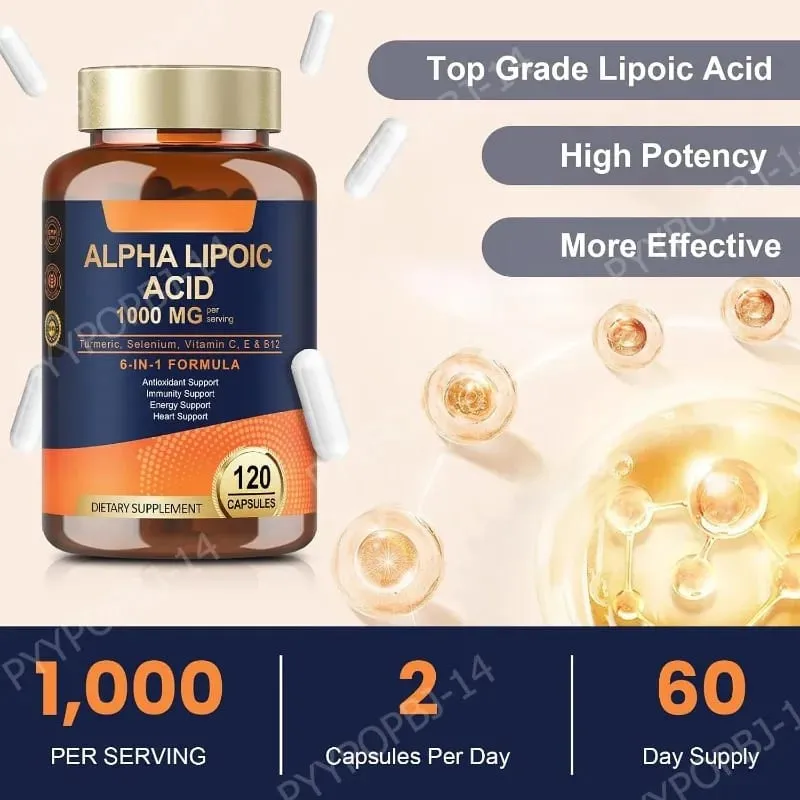 Άλφα Λιποϊκό Οξύ 6-σε-1 Φόρμουλα 1000mg Κουρκουμάς Σελήνιο Βιταμίνες C E B12 120 Veggie Κάψουλες για Καθημερινή Υποστήριξη Ευεξίας
