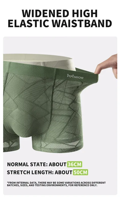 MiiOW 3Pcs Hollow-out Ice Silk Men Underwear Boxers Silky Breathable Man Underpants 10A Antibacterial Crotch Men's Boxer Panties
