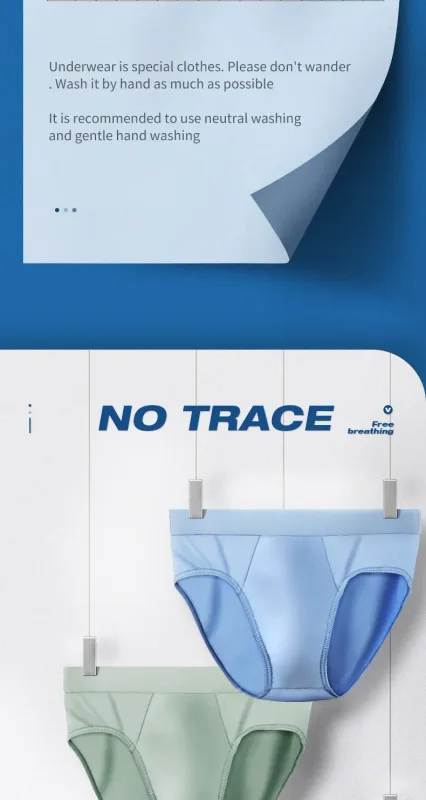 3PCS men's ice - silk underwear. Thin - style for summer, with U - convex briefs. Breathable, solid - colored shorts