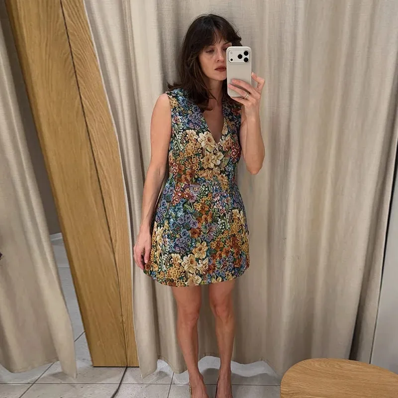 Floral print Cami Corset Top Λεπτές τιράντες U Lady Structured Waist pointed Hem Vintage 2026 Spring Summer Vacation Lady Chic Top