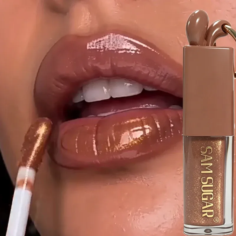 1 τμχ Mirror Gold Shiny Brown Rabbit Lip Gloss Moisturizing Plumping Lip Gloss Liquid Lipstick Matte Chocolate Brown Lip Tint Tone