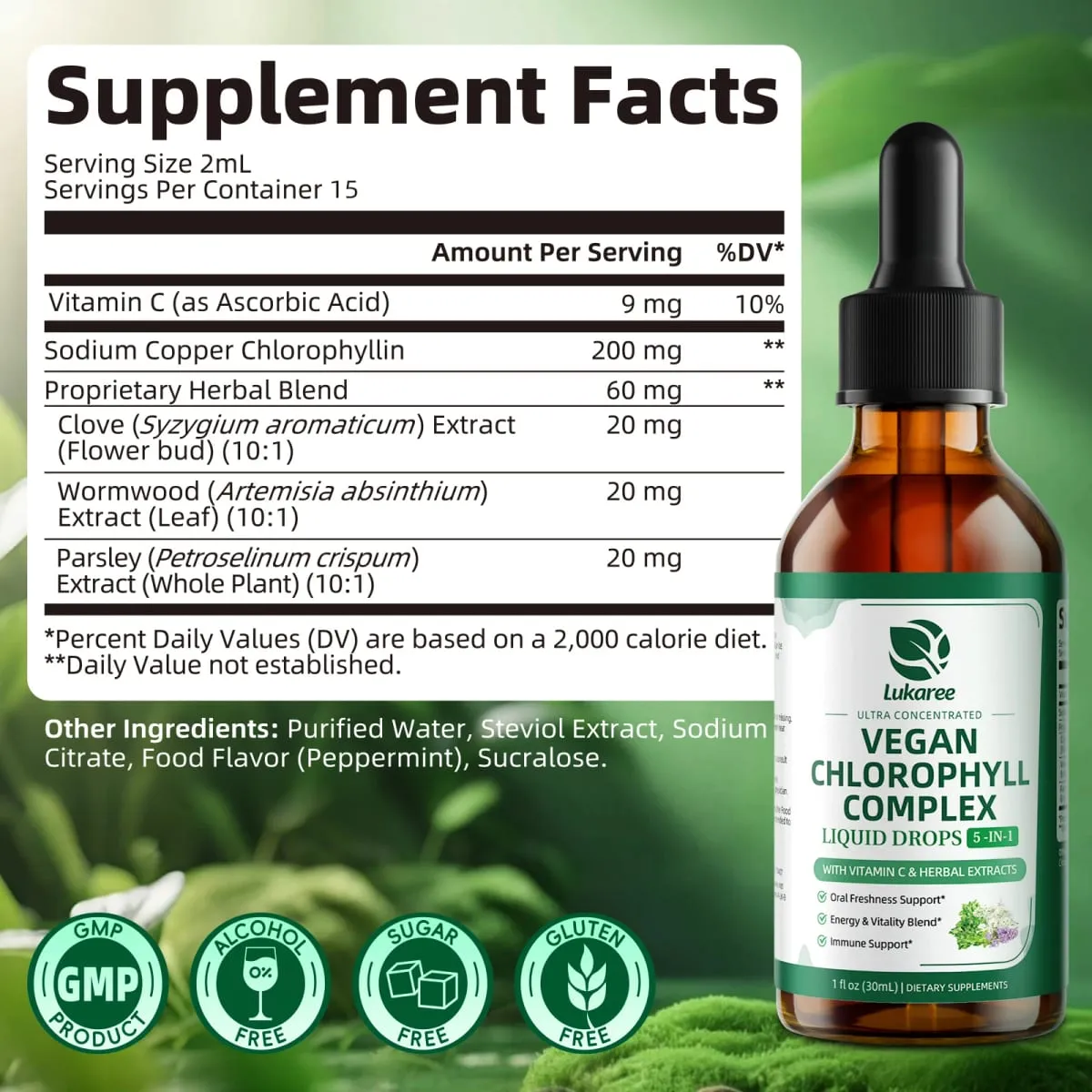 Sinusuportahan ng Lukaree 30ML Chlorophyll Liquid Drops ang Natural Cleansing at Immune Internal Deodorant Skin at Gut Health Vegan Sugar-Free