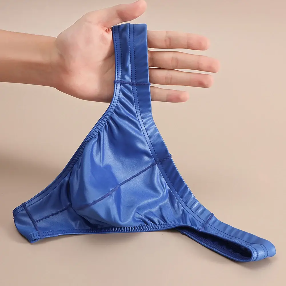 Men G-string Faux Leather Thong Large Pouch 90 Polyester 10 Spandex Low Rise Thong Men Sexy G-string Underwear