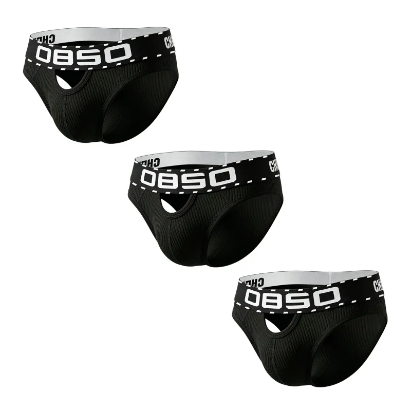1/3Pcs Cotton Men Underwear Sexy Breathable Bikini Panties Underpants Large Crotch Pouch Mens Briefs with Front and Back Cutouts