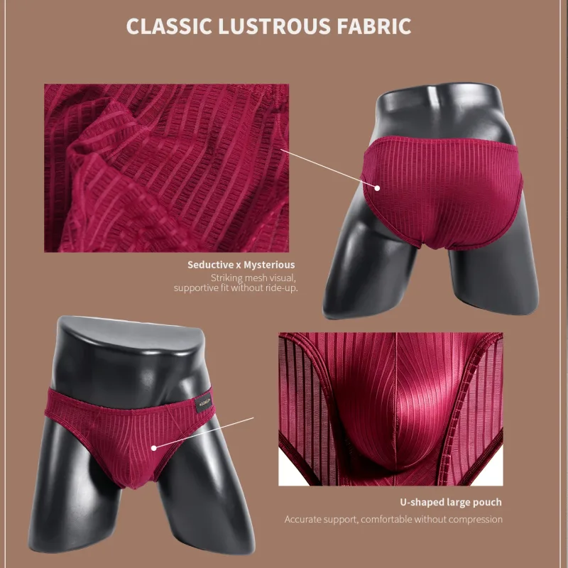 Men's Underwear Ribbed Texture Mens Brief Nylon Elastane Underpants Lightweight Thin Comfortable Male Triangle Underwear M‑XXL