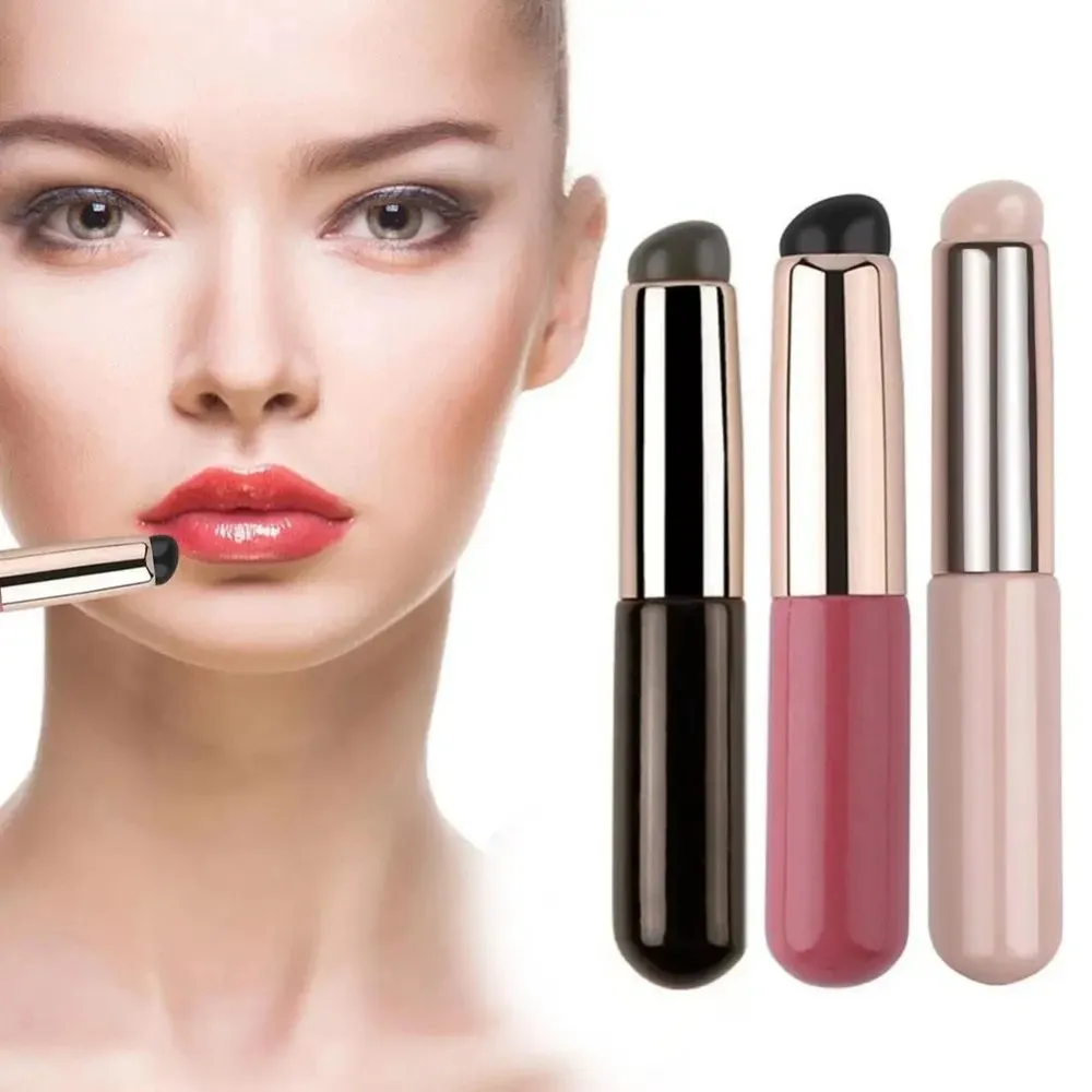 1Pc Siliconen Lippenselen met Afdekkap Concealerborstel Zoals Vingertoppen Q Zachte Lippenstift Make-up Kwasten Ronde Kop Geen Gebroken Roze