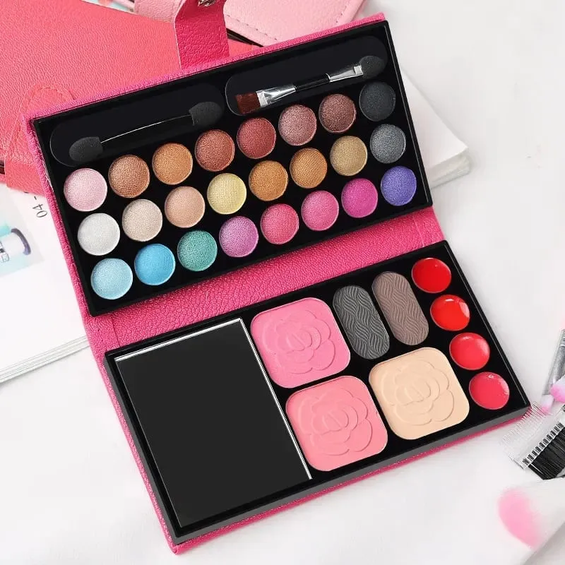 Σετ μακιγιάζ 33 χρωμάτων Eye Shadow Powder Blush Lipstick Διαρκής Καλλυντικά Μακιγιάζ με Καθρέφτη Φορητή παλέτα ταξιδιού για αρχάριους