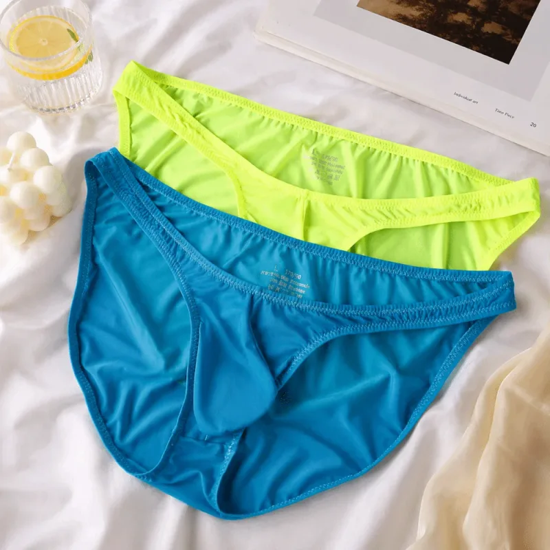 Quick-Dry Ultra-Thin Ice Silk Briefs Low Waist Seamless Men Underwear U-Pouch Lingerie Mesh Panties Travel