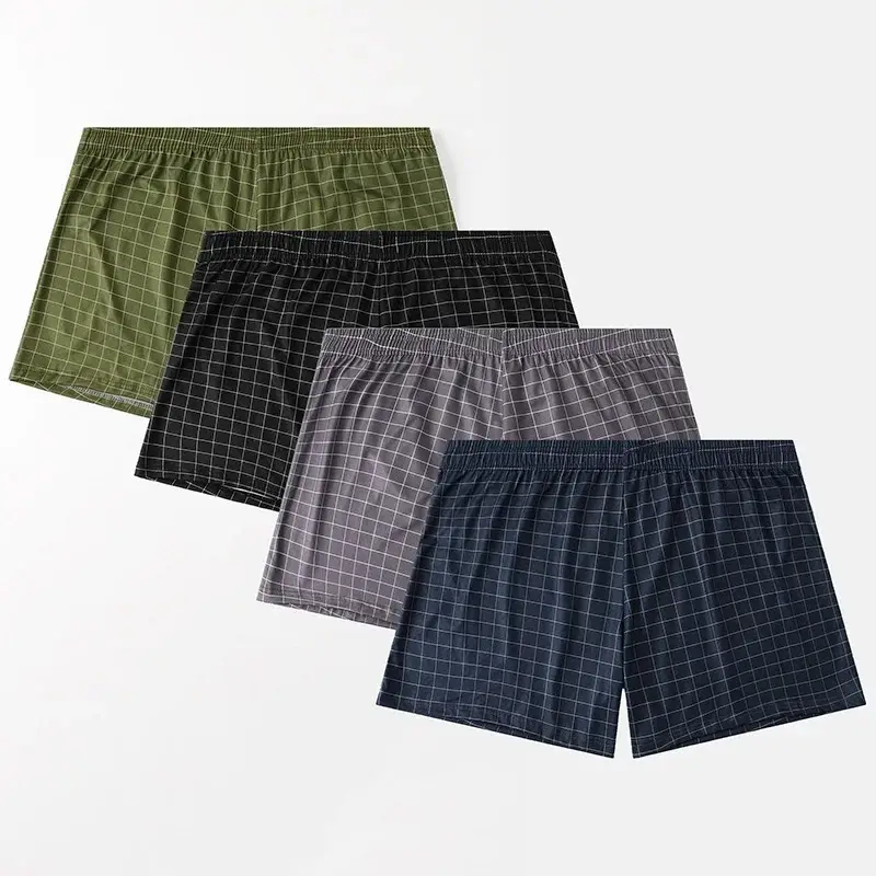 4 Piece Set Of Plaid Printed Elderly Aro Pants Casual And Loose Men's Boxer Shorts Comfortable And Breathable Underwear