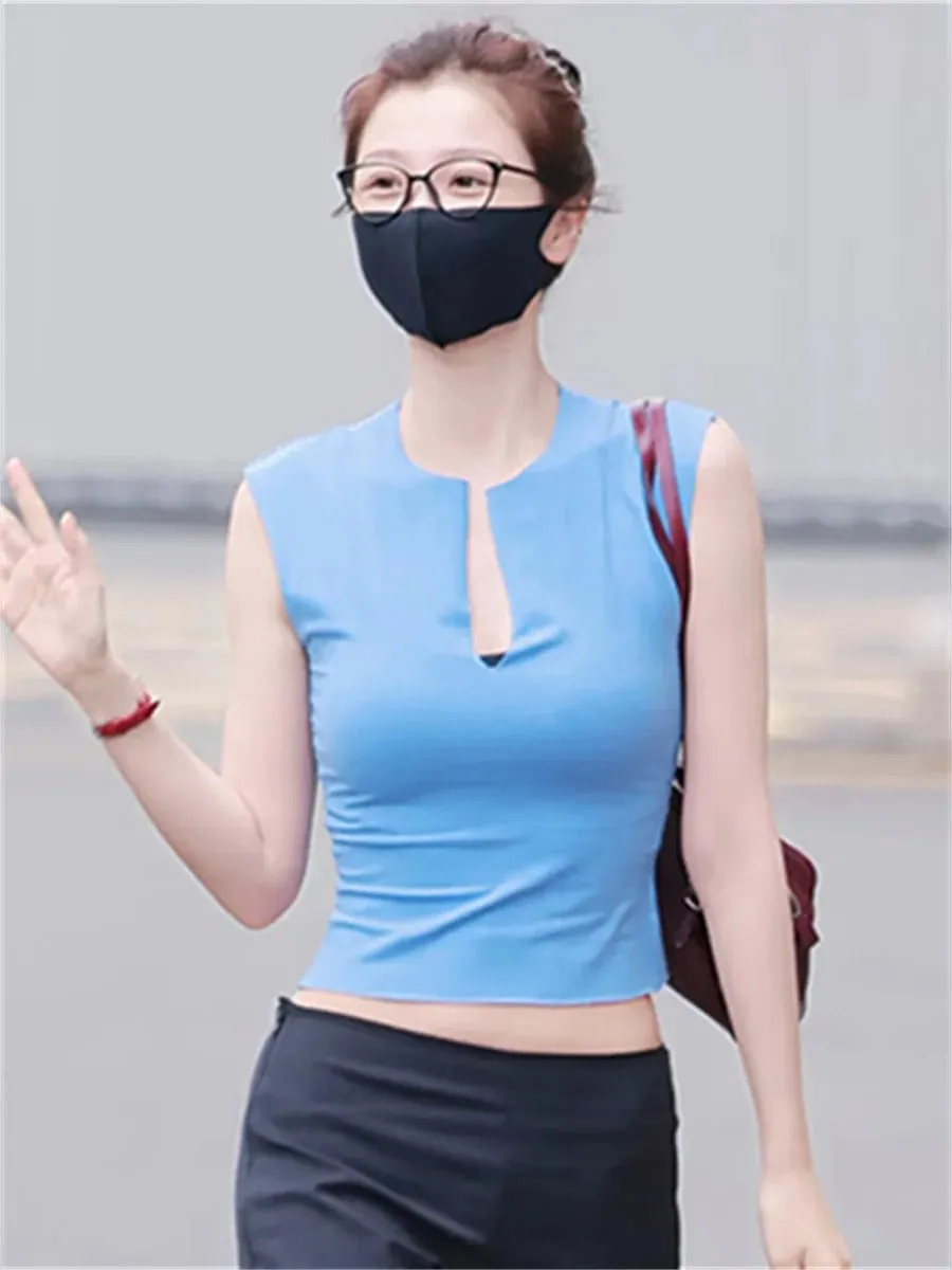 Weird Puss Casuals Trend Tank Top Women Chic Classic Split Patchwork Stretch Απλό αθλητικό Streetwera Fashion Basic Daily γιλέκο