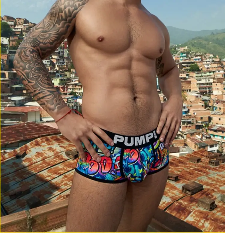 1PCS Men's Cotton Nylon Blend Boxer Briefs All-Over Graffiti Print Wide Elastic Waistband Non-Tight Fashion Sport Underwear