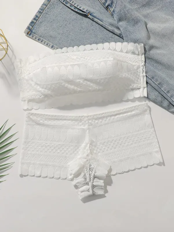 Vezeték nélküli pánt nélküli bralette szett, csipke, párnázott, varrat nélküli Push Up melltartó és bugyi szett nőknek, kényelmes menyasszonyi fehérnemű szett