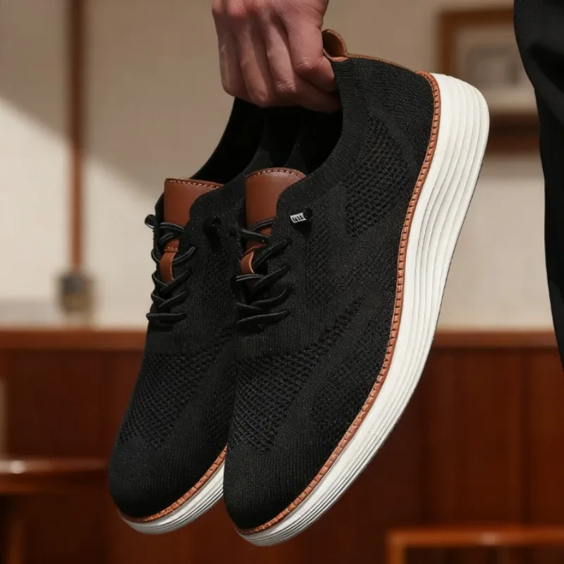 Sepatu Jalan Kasual Pria Sepatu Rajut Jaring Bersirkulasi Sepatu Lari Pria Terlaris Sepatu Lari Bertali Datar Anti-selip Ringan Pria